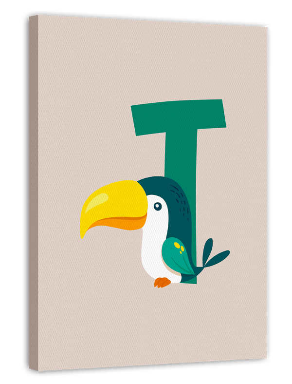T wie Tukan, Buchstabe für Name, ABC Lernen, Süße Zeichnung für Kinder, Dekoration für Zuhause