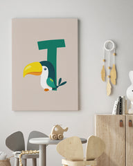 After Hover: T wie Tukan, Buchstabe für Name, ABC Lernen, Süße Zeichnung für Kinder, Dekoration für Zuhause