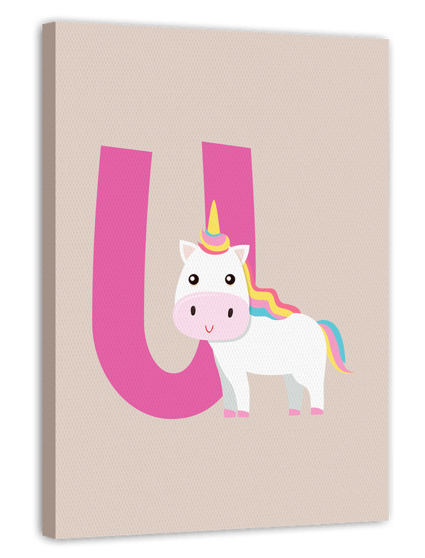 U wie Unicorn, Einhorn Deko für Kinder in Beige, ABC Lernen mit englischen Buchstaben