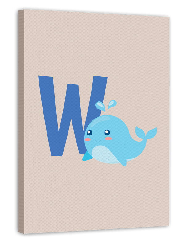 W wie Wal, Buchstabe für Name, ABC Lernen, Süße Zeichnung für Kinder, Dekoration für Zuhause
