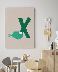 After Hover: X wie X-Ray Fish, Englisches ABC Lernen, Fisch, Buchstabe für Name, Süße Zeichnung, Dekoration für Zuhause