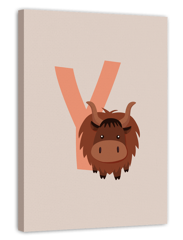 Y wie Yak, ABC Lernen, Buchstabe für Name, Süße Zeichnung, Dekoration für Zuhause