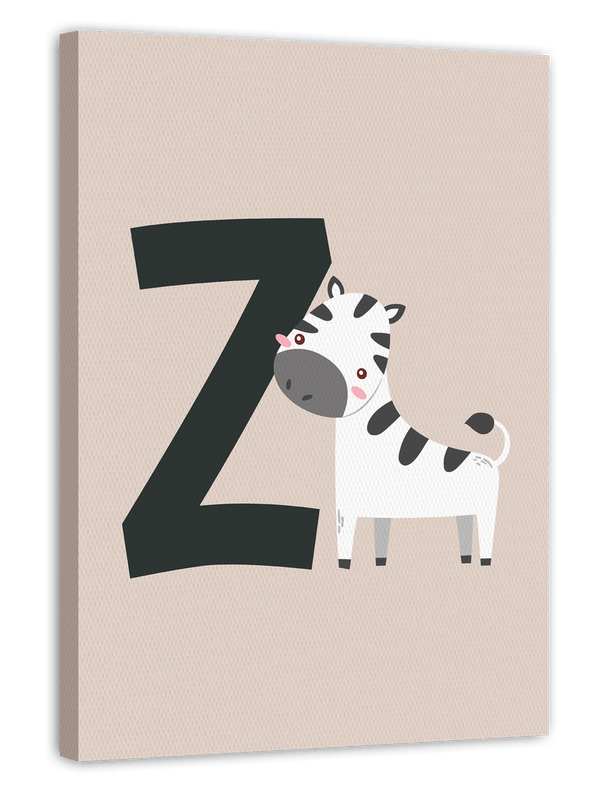Z wie Zebra, ABC Lernen, Kinderzimmer Wanddeko in Beige mit Buchstabe
