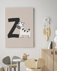 After Hover: Z wie Zebra, ABC Lernen, Kinderzimmer Wanddeko in Beige mit Buchstabe