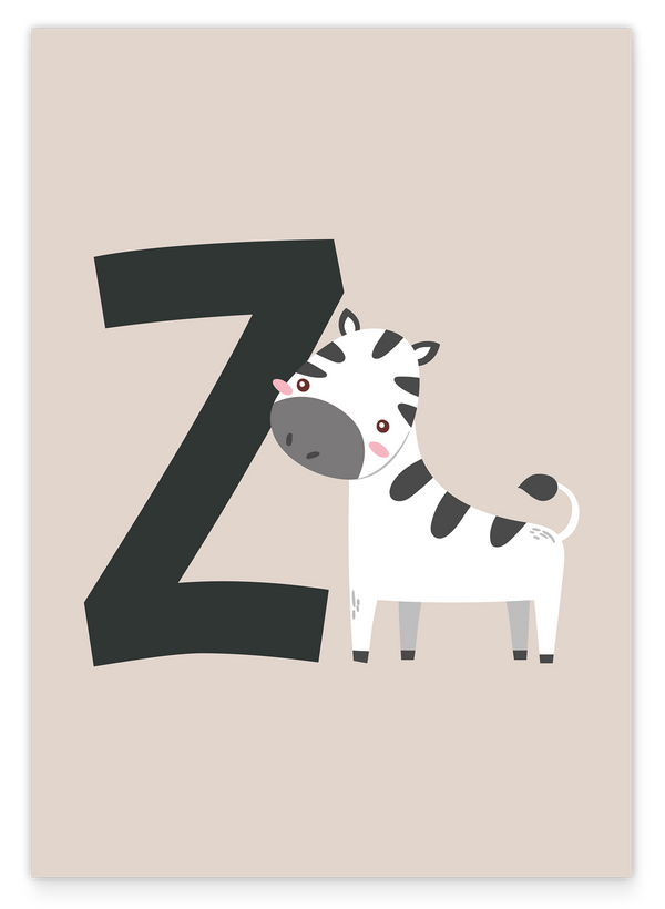 Z wie Zebra, ABC Lernen, Kinderzimmer Wanddeko in Beige mit Buchstabe