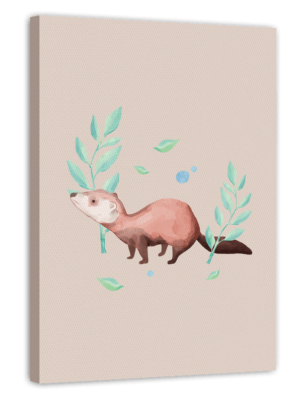 Wiesel im Wald, Tier-Illustration, Süße Wasserfarben-Zeichnung, Dekoration für Zuhause