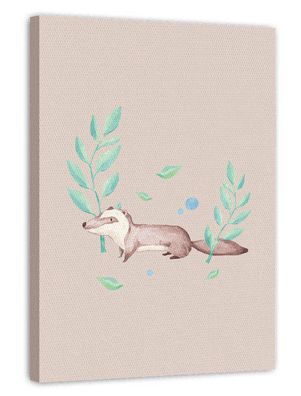 Süßer Dachs im Wald, Wasserfarben-Zeichnung, Kinderzimmer Deko Beige, Illustration für Kinder