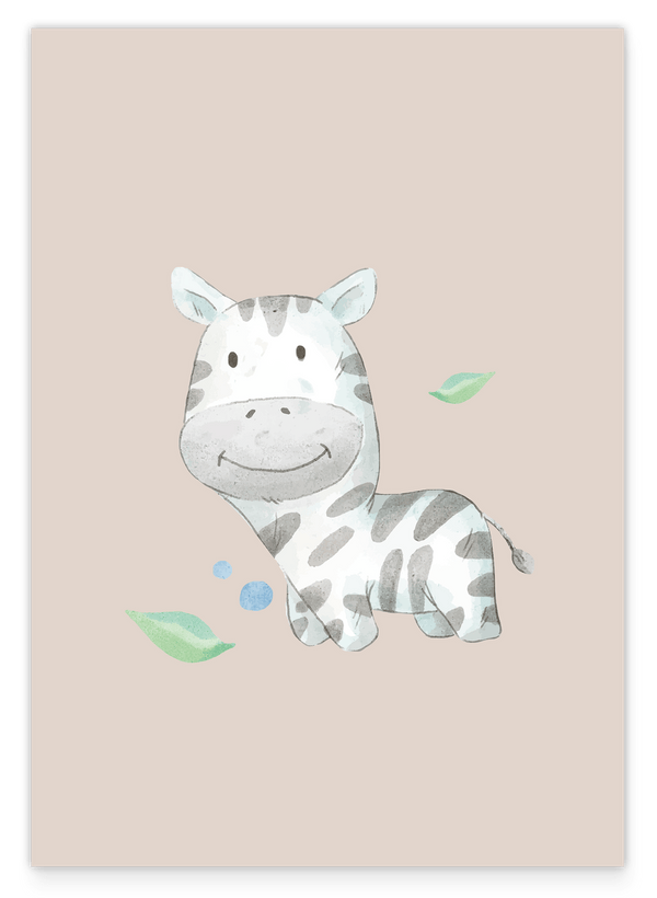 Glückliches Zebra, Süße Wasserfarben-Illustration, Deko für Babies und Kinder in Beige