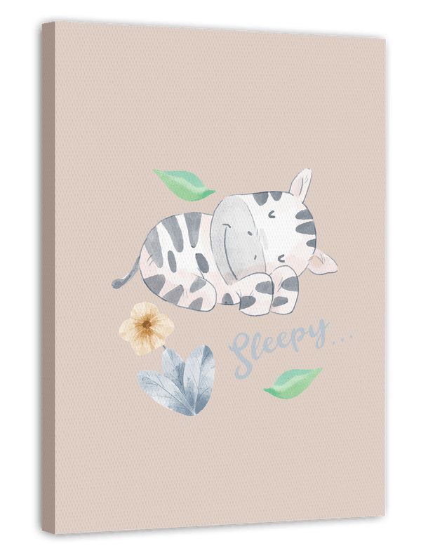 Schlafendes Zebra, Gute Nacht-Illustration für Kinder in Beige mit Wasserfarben