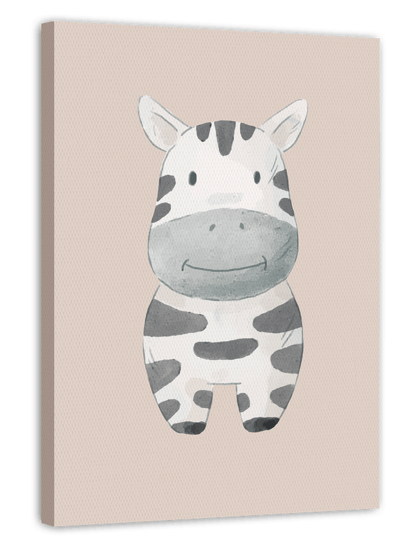 Lächelndes Zebra in Beige, Tier-Illustration für Kinder im Wasserfarben-Stil