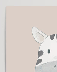 After Hover: Lächelndes Zebra in Beige, Tier-Illustration für Kinder im Wasserfarben-Stil