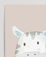 After Hover: Lächelndes Zebra, Tier-Zeichnung in Wasserfarben-Optik, Kunst für Kinder, Deko für Zuhause