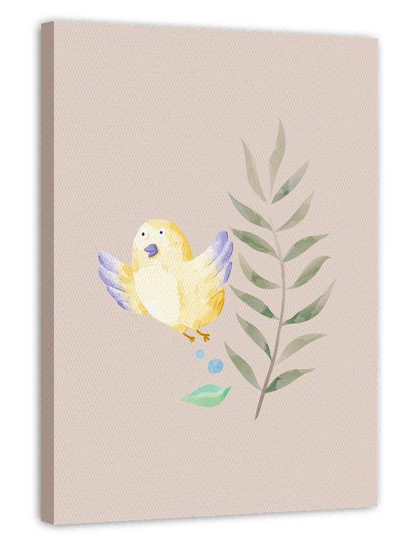 Gelber Vogel, Süße Wasserfarben-Zeichnung, Kinder und Baby Dekoration, Deko für Zuhause