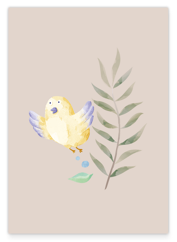 Gelber Vogel, Süße Wasserfarben-Zeichnung, Kinder und Baby Dekoration, Deko für Zuhause