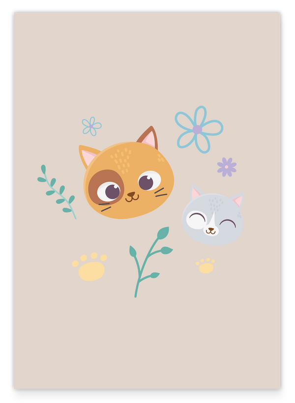 Katzen im Blumenfeld, Kunst für Zuhause, Süße Illustration, Zeichnung für Kinder