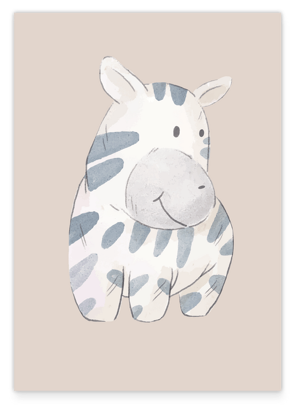 Lächelndes Zebra, Wanddekoration für Kinder & Babies in Beige, Wasserfarben-Kunst