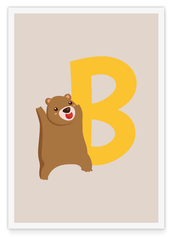 B wie Bär, Buchstaben Lernen, ABC, Süße Illustration, Dekoration für Zuhause