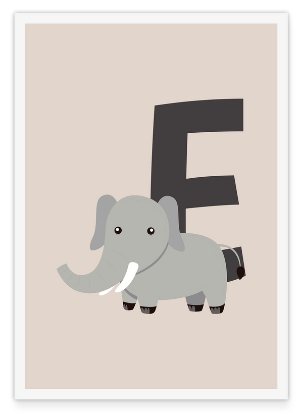 E wie Elefant, ABC Lernen, Buchstaben Geschenk für Name mit E, Süße Dekoration für Kinder