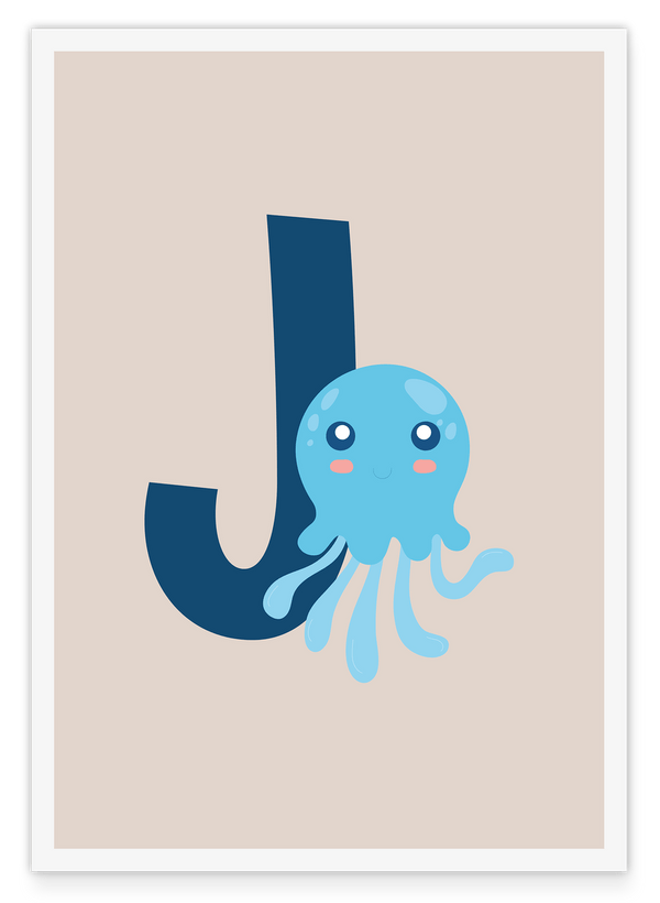 J wie Jellyfish, Qualle, Buchstabe für Name, Englisches ABC Lernen, Süße Dekoartion