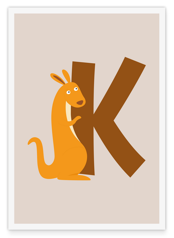 K wie Känguru, ABC Lernen, Süße Illustration, Buchstabe für Name, Dekoration für Zuhause