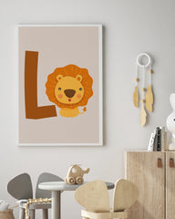 After Hover: L wie Löwe, ABC Lernen, Süße Zeichnung, Illustration für Kinder, Buchstabe für Name, Deko für Zuhause