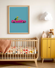 After Hover: Sebastian Schildkröte, Rennauto, Süße Zeichnung, Illustration für Kinder, Bunte Deko für Zuhause