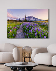 After Hover: Blumenwiese vor Berg-Kulisse mit violetten Blumen