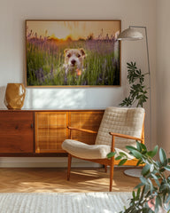 After Hover: Süßer Hund in Blumenwiese