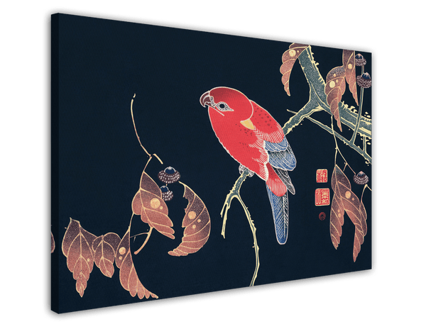 Itō Jakuchū - Roter Vogel auf schwarzem Hintergrund