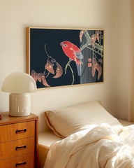 After Hover: Itō Jakuchū - Roter Vogel auf schwarzem Hintergrund