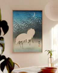 After Hover: Ohara Koson - Zwei Kraniche in der Nacht