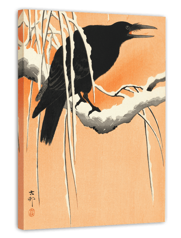 Ohara Koson - Krähe vor orangenem Hintergrund