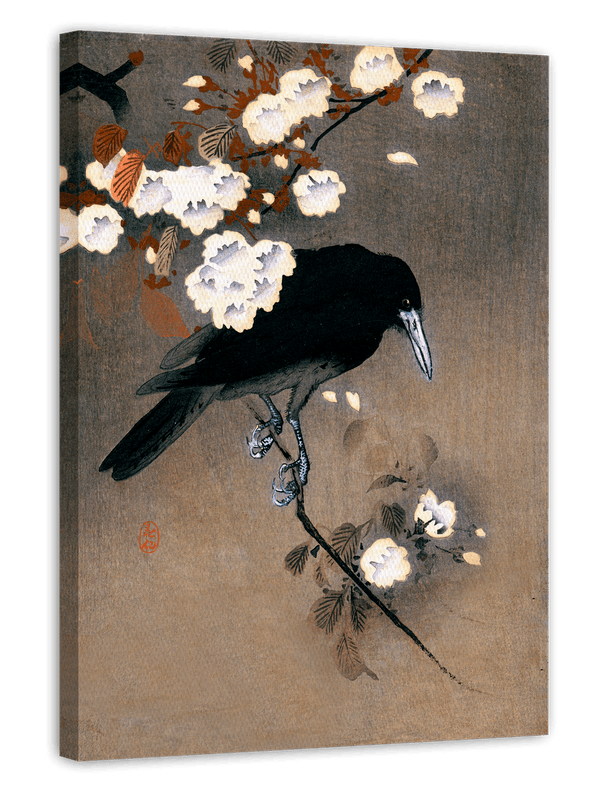 Ohara Koson - Krähe hinter Blüten