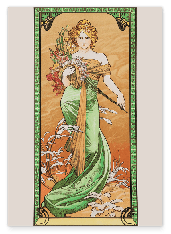 Alfons Mucha - Bohemian beauty in green dress