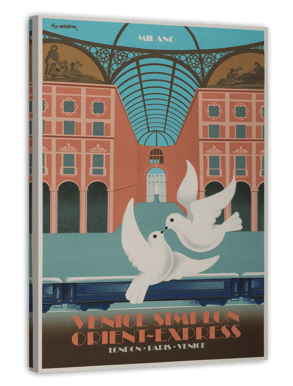 Pierre Fix-Masseau - Art Deco Werbeplakat - Tauben am Bahnhof