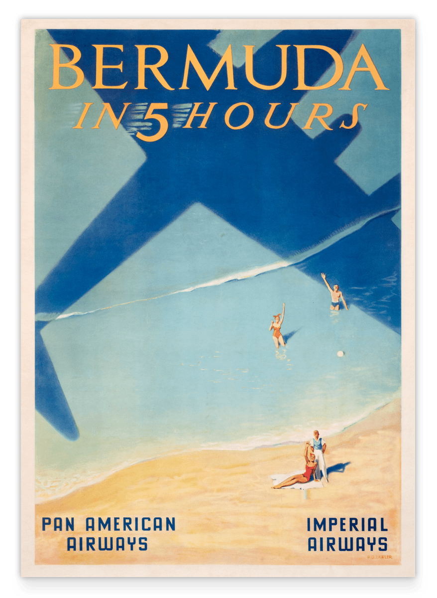 Pierre Fix-Masseau - Art Deco Werbeplakat - Bermuda Motiv mit Flugzeug