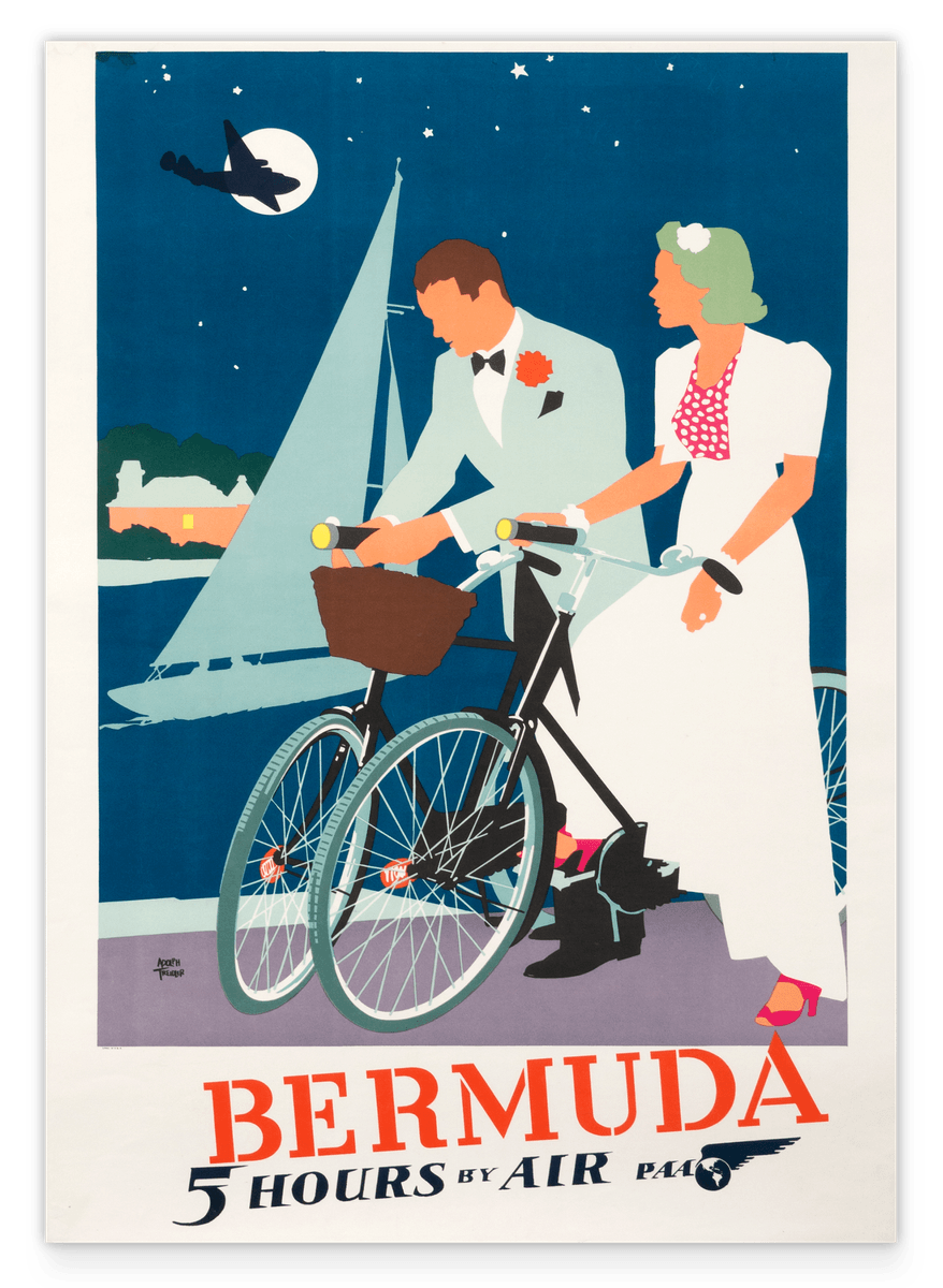 Pierre Fix-Masseau - Bermuda Art Deco Werbeplakat - Paar mit Fahrrad