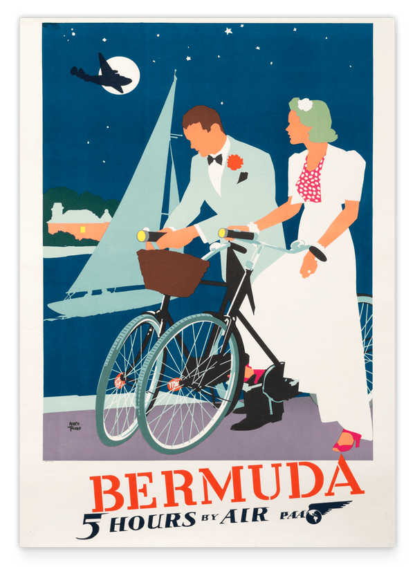 Pierre Fix-Masseau - Bermuda Art Deco Werbeplakat - Paar mit Fahrrad