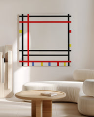 After Hover: Piet Mondrian - Rot-Schwarze Gitter Komposition - Bunte Geometrie