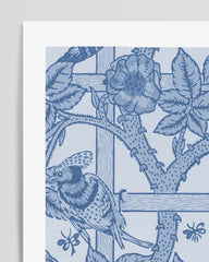 After Hover: William Morris Jagd - Museum-Poster Rosen und Vögel in blau