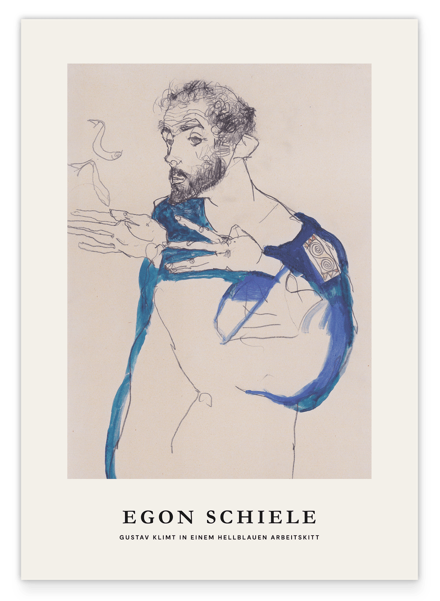 Egon Schiele - Museum-Poster I Gustav Klimt in einem hellblauen Arbeitskit