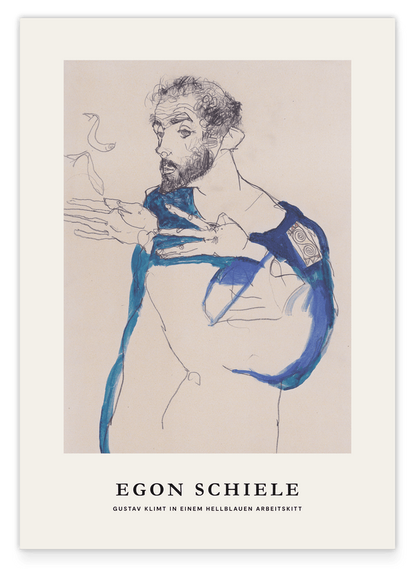 Egon Schiele - Museum-Poster I Gustav Klimt in einem hellblauen Arbeitskit