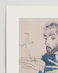 After Hover: Egon Schiele - Museum-Poster I Gustav Klimt in einem hellblauen Arbeitskit