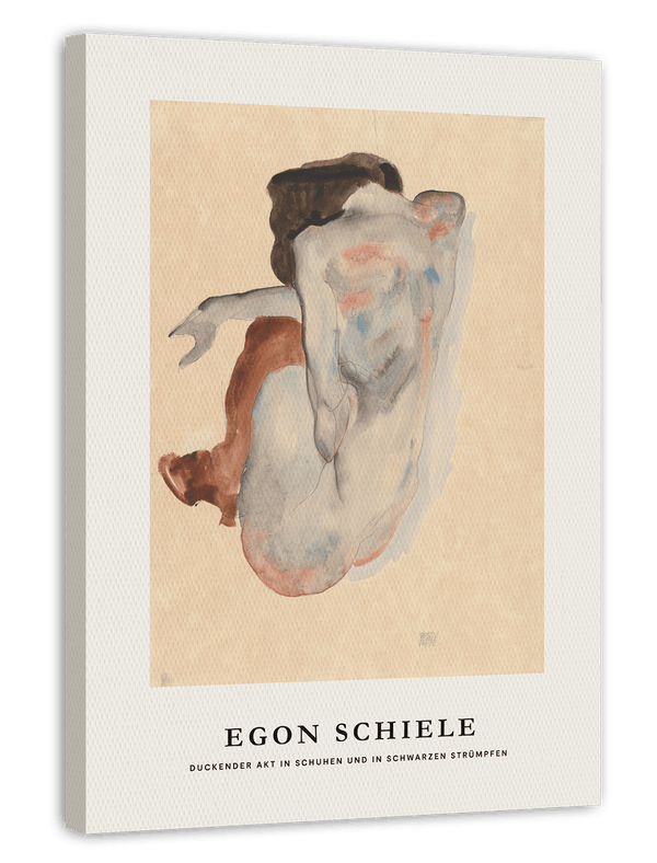 Egon Schiele - Museum-Poster I Duckender Akt in Schuhen und in schwarzen Strümpfen