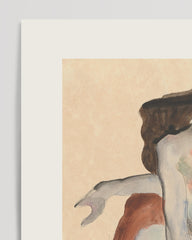 After Hover: Egon Schiele - Museum-Poster I Duckender Akt in Schuhen und in schwarzen Strümpfen