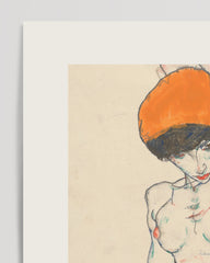 After Hover: Egon Schiele - Museum-Poster I Stehender Akt mit orangenen Drapierungen