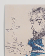 After Hover: Egon Schiele - Museum-Poster II Gustav Klimt in einem hellblauen Arbeitskit