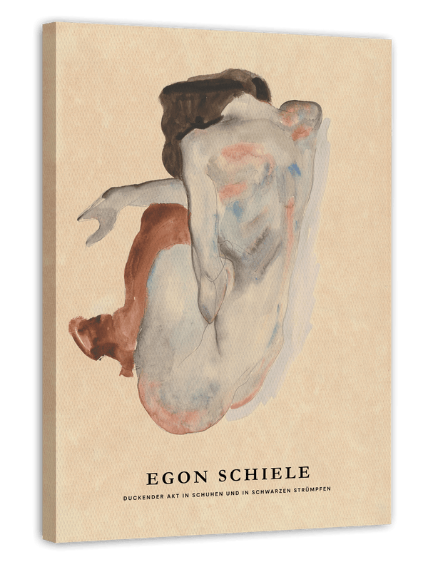 Egon Schiele - Museum-Poster II Duckender Akt in Schuhen und in schwarzen Strümpfen