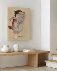 After Hover: Egon Schiele - Museum-Poster II Duckender Akt in Schuhen und in schwarzen Strümpfen
