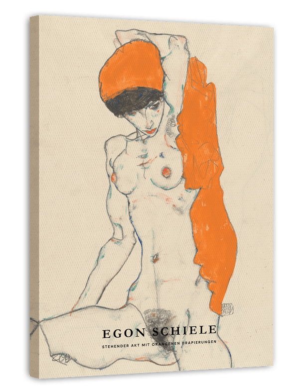 Egon Schiele - Museum-Poster II Stehender Akt mit orangenen Drapierungen